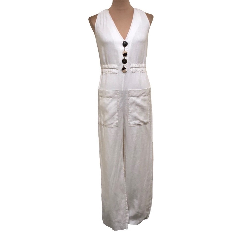 NICHOLAS Jumpsuit Size 4 Off White Linen Wide Leg